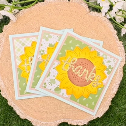 Sunflower Handmade Thank You Card (Pack of 3)