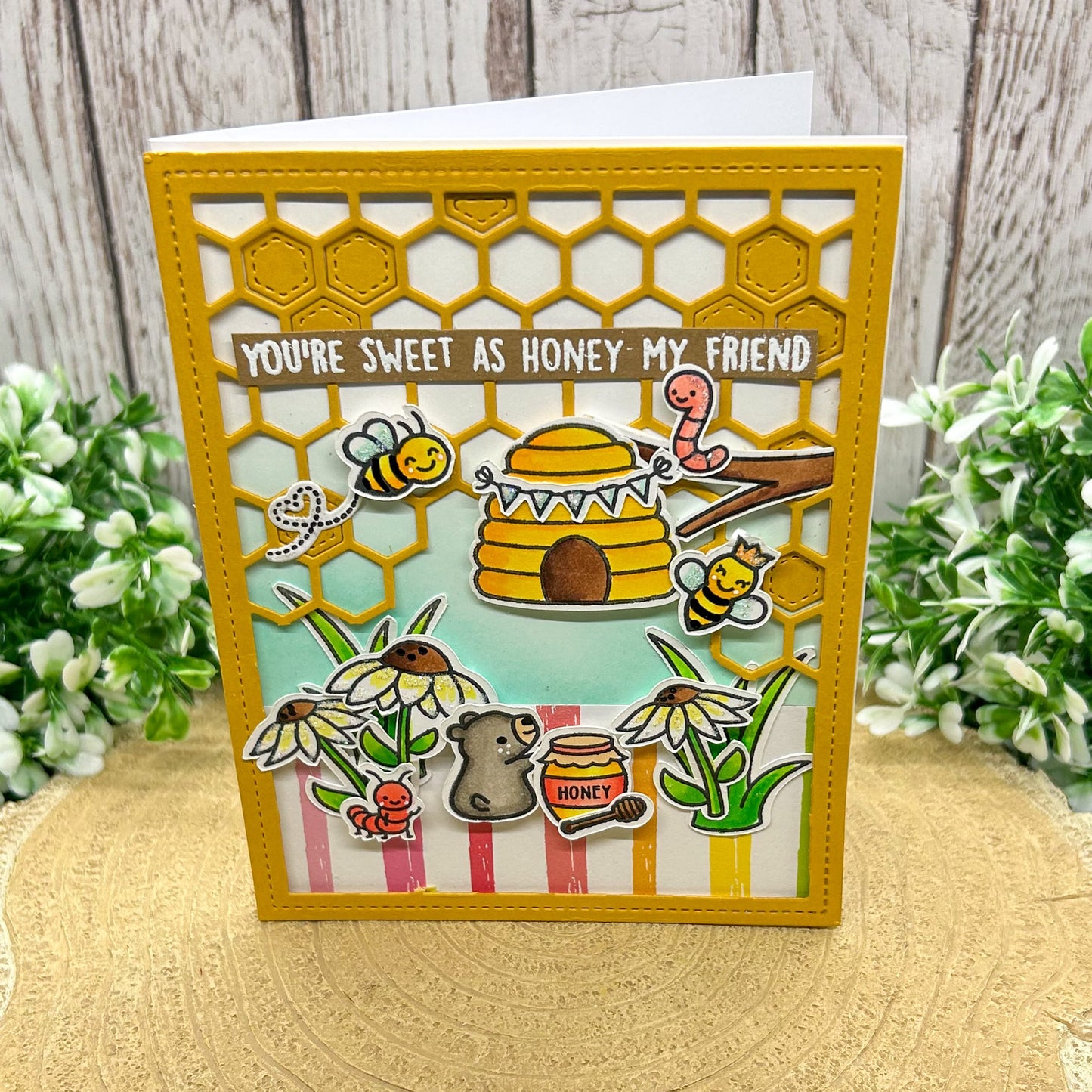 Sweet As Honey Bear & Bees Handmade Friend Birthday Card-1