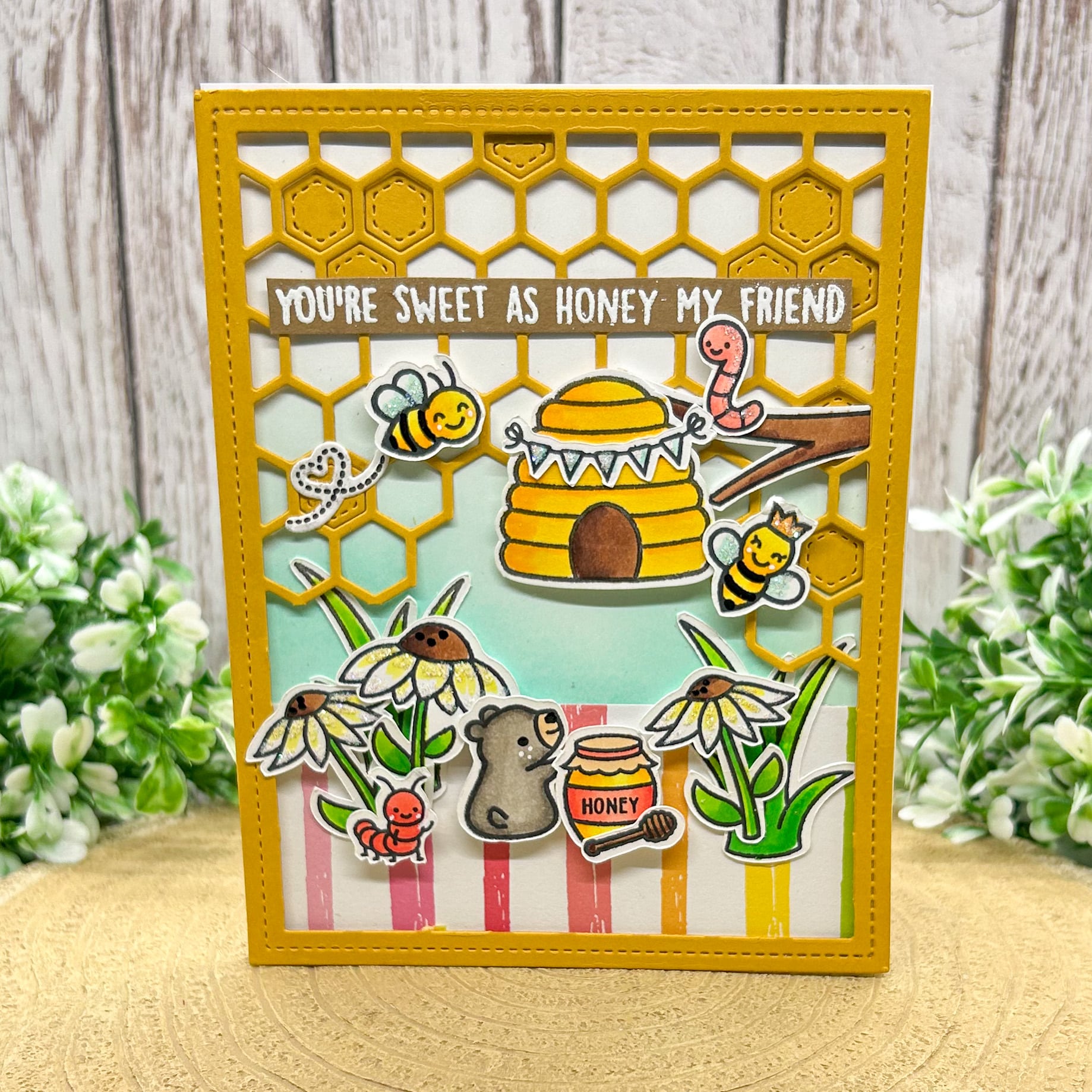 Sweet As Honey Bear & Bees Handmade Friend Birthday Card
