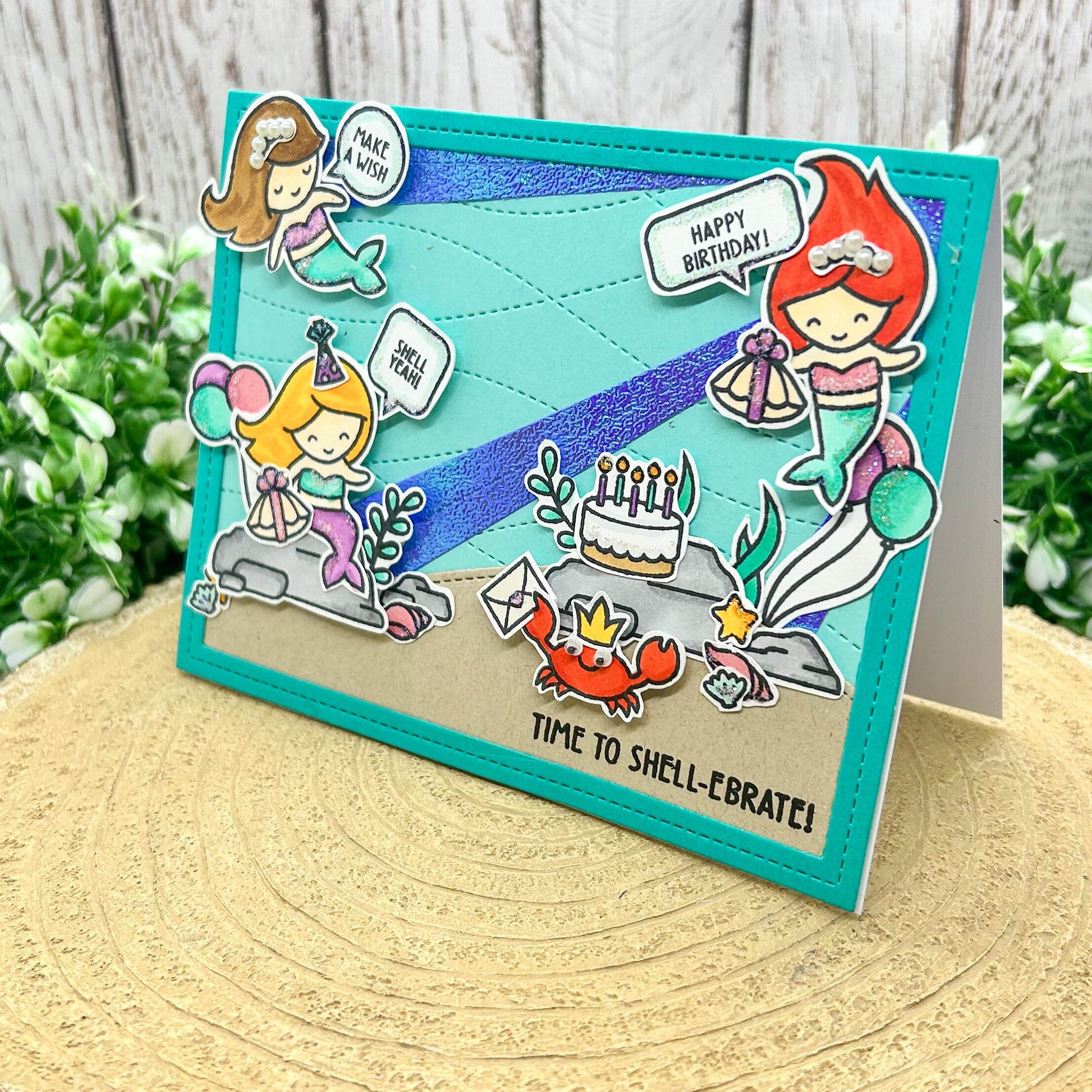Time To Shell-ebrate! Mermaid Party Handmade Birthday Card-2