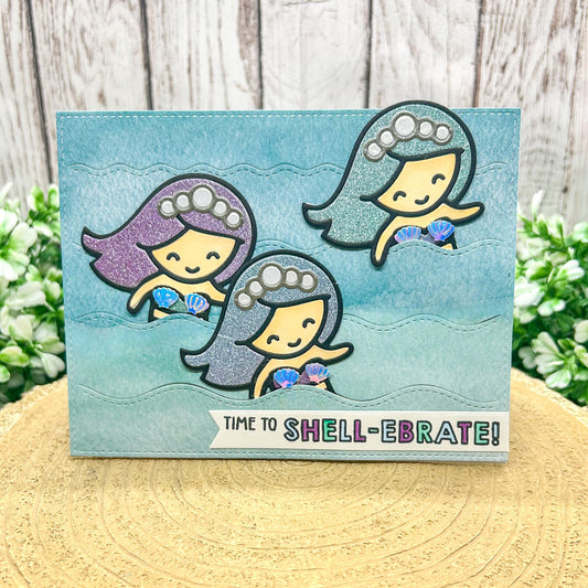 Time To Shell-ebrate! Mermaids Handmade Birthday Card