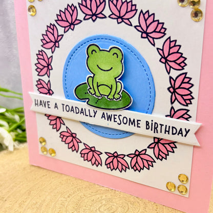 Toad & Pink Water Lily Handmade Birthday Card-2