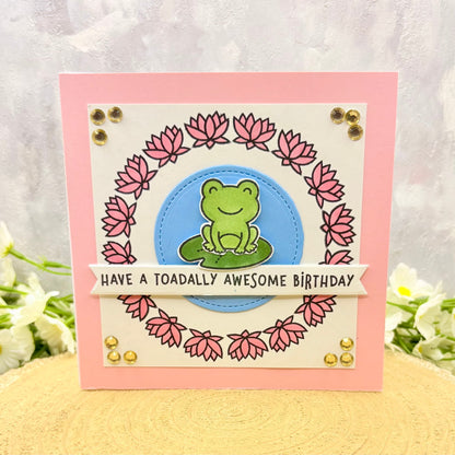 Toad & Pink Water Lily Handmade Birthday Card