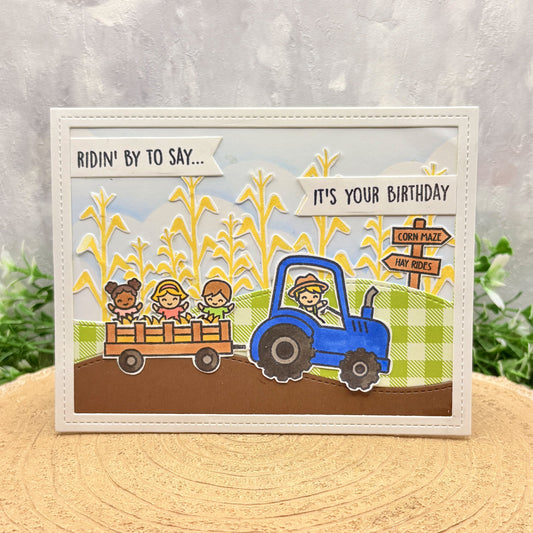 Tractor Corn Field Handmade Birthday Card
