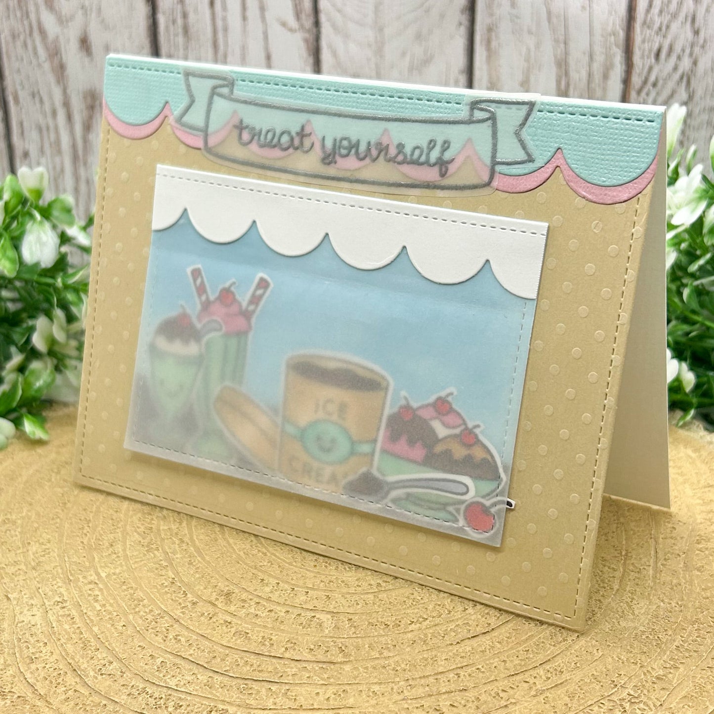 Treat Yourself Ice Cream Scene Handmade Birthday Card-1