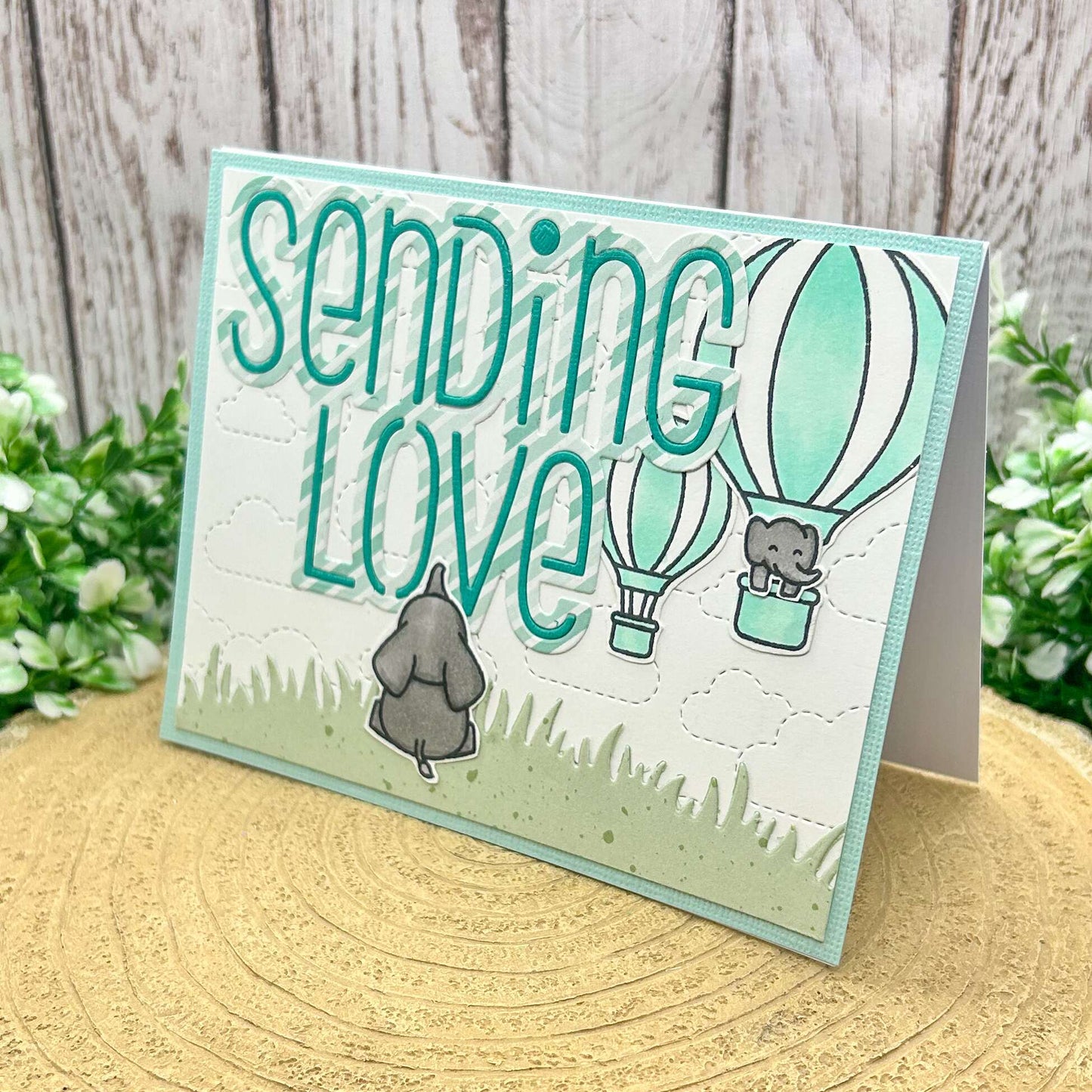 Turquoise Sending Love Elephants Handmade Card-1