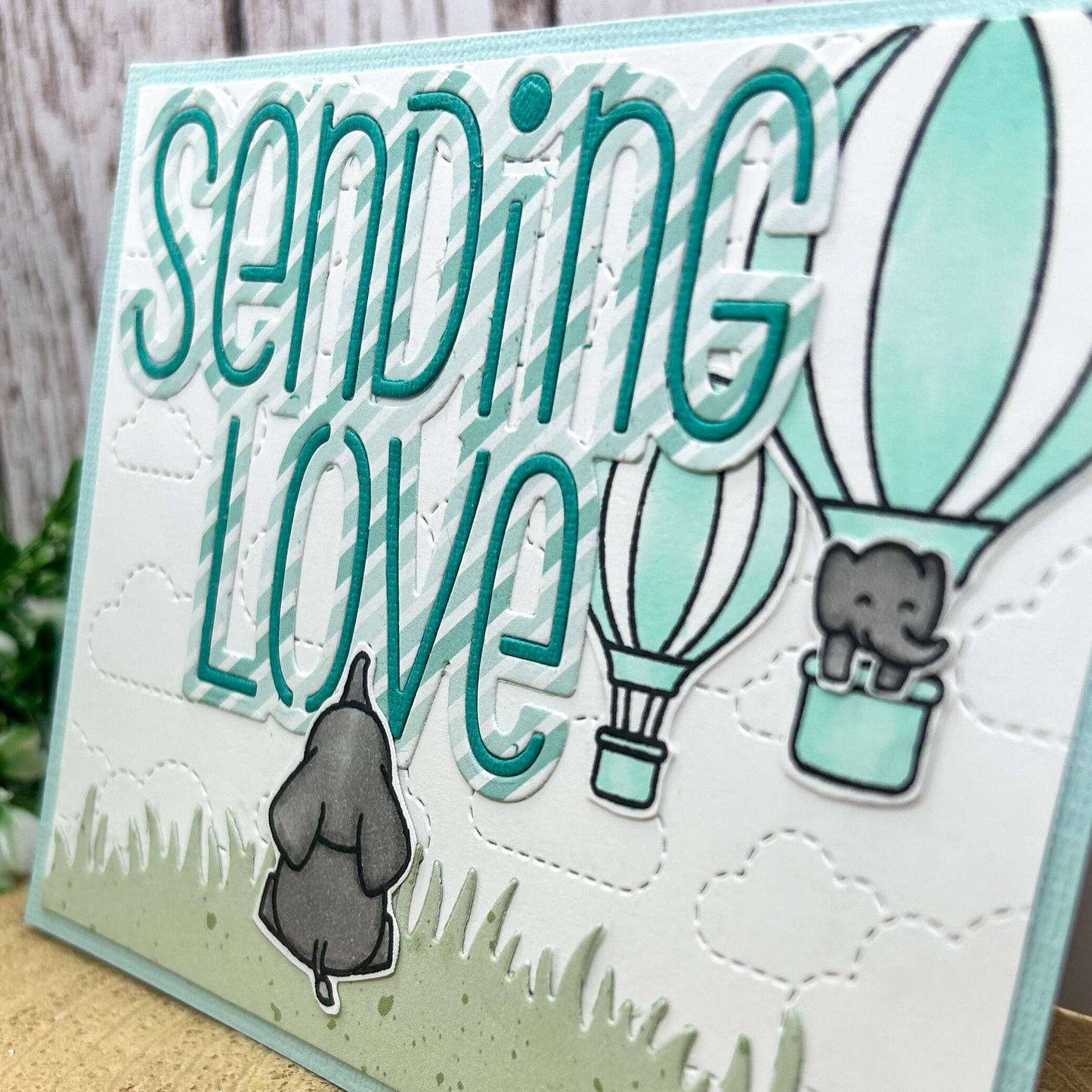 Turquoise Sending Love Elephants Handmade Card-2