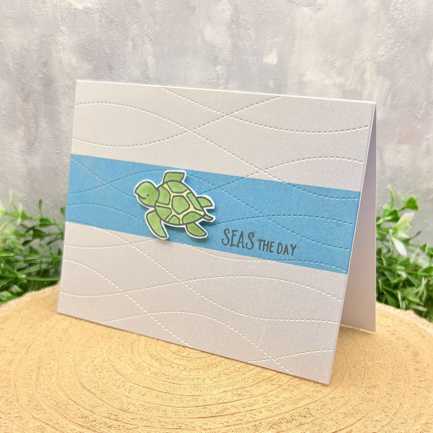 Turtle Seas The Day Pun Handmade Card-1