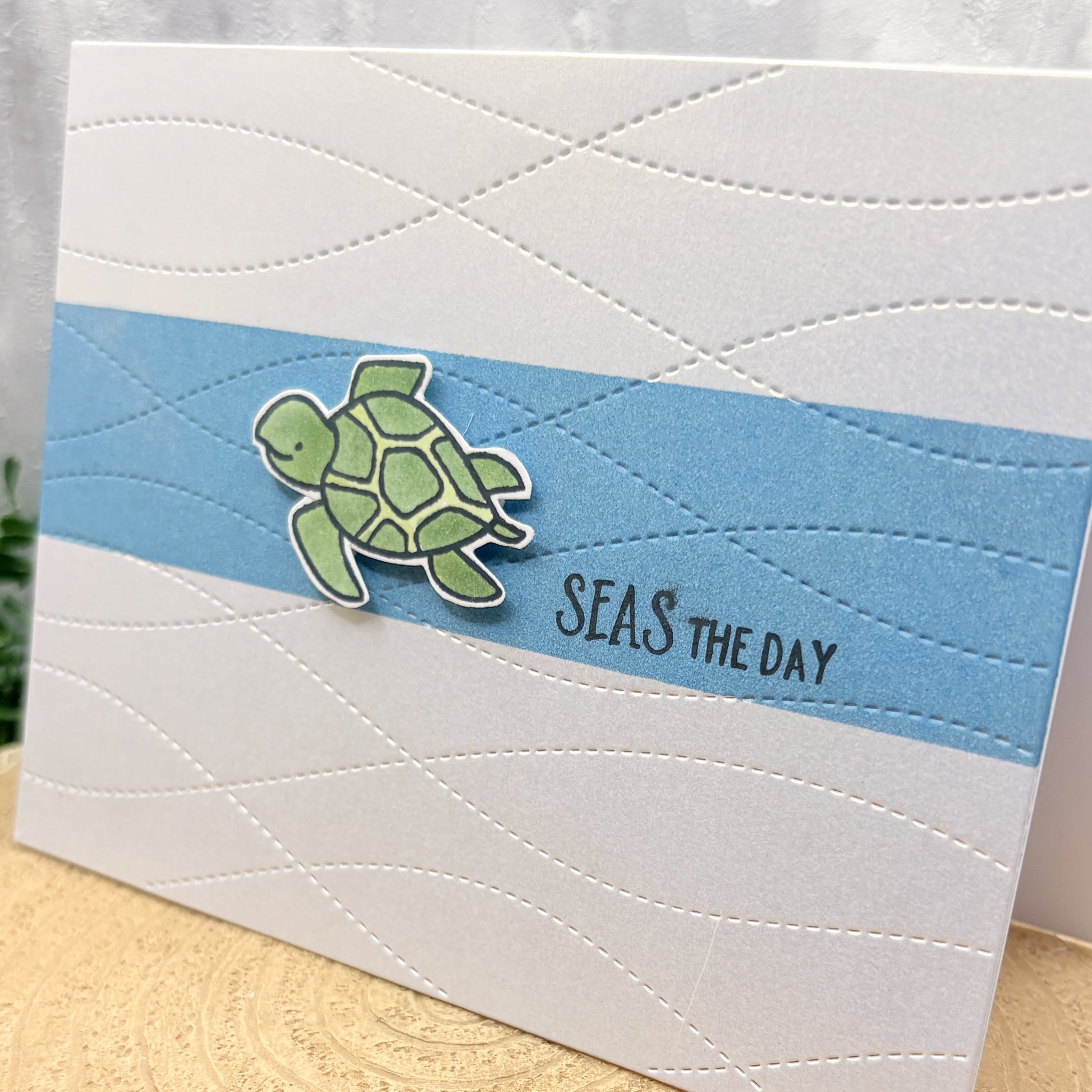Turtle Seas The Day Pun Handmade Card-2