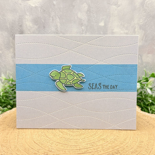 Turtle Seas The Day Pun Handmade Card