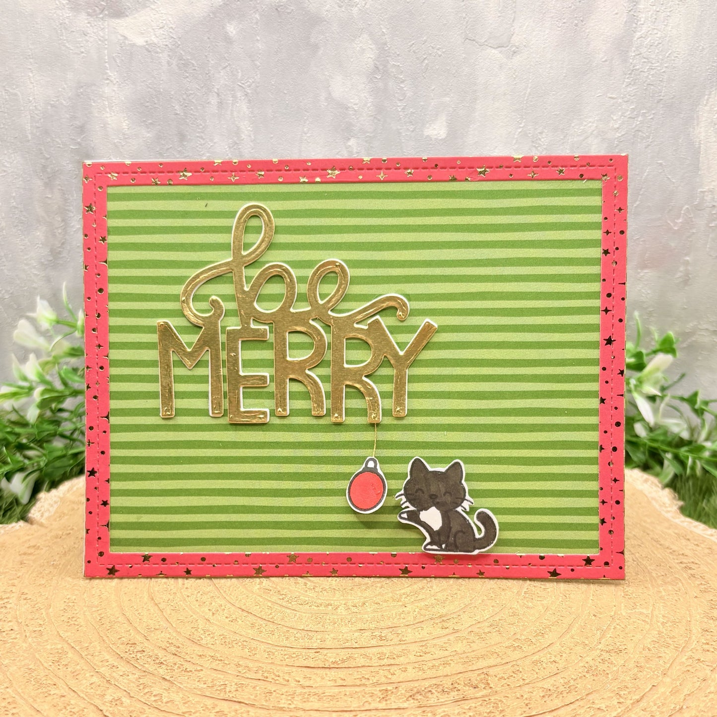 Tuxedo Cat Be Merry Handmade Christmas Card