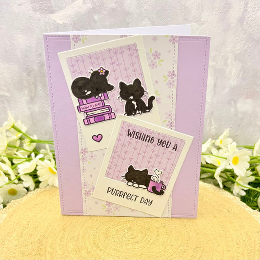 Tuxedo Cat Trio Purrrfect Handmade Birthday Card-1