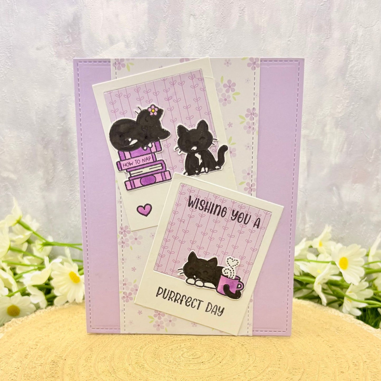 Tuxedo Cat Trio Purrrfect Handmade Birthday Card