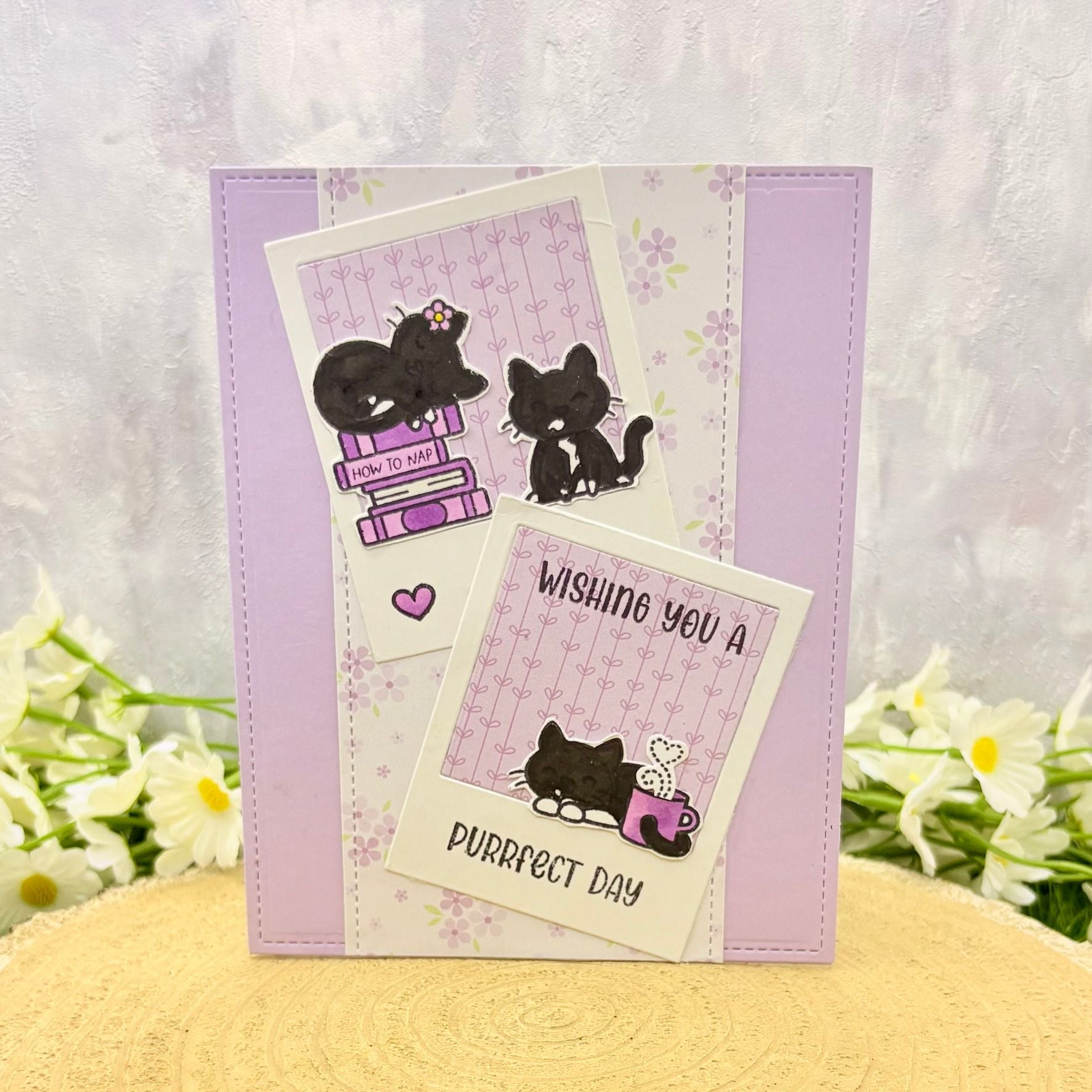 Tuxedo Cat Trio Purrrfect Handmade Birthday Card