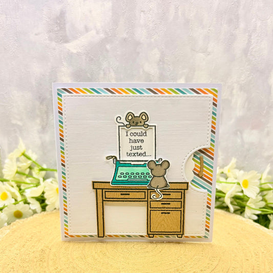 Typewriter Mice Handmade Reveal Wheel Birthday Card
