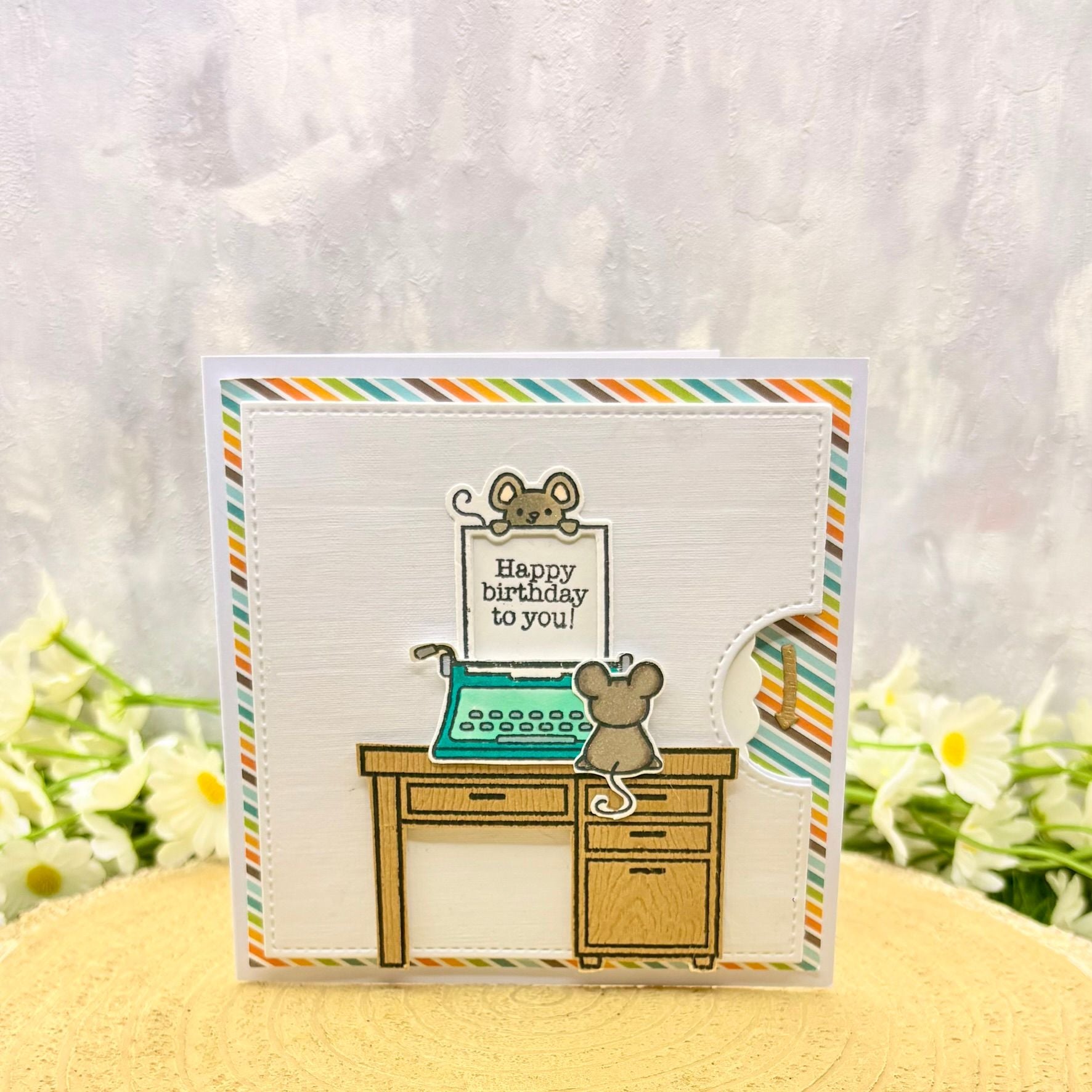 Typewriter Mice Handmade Reveal Wheel Birthday Card-2