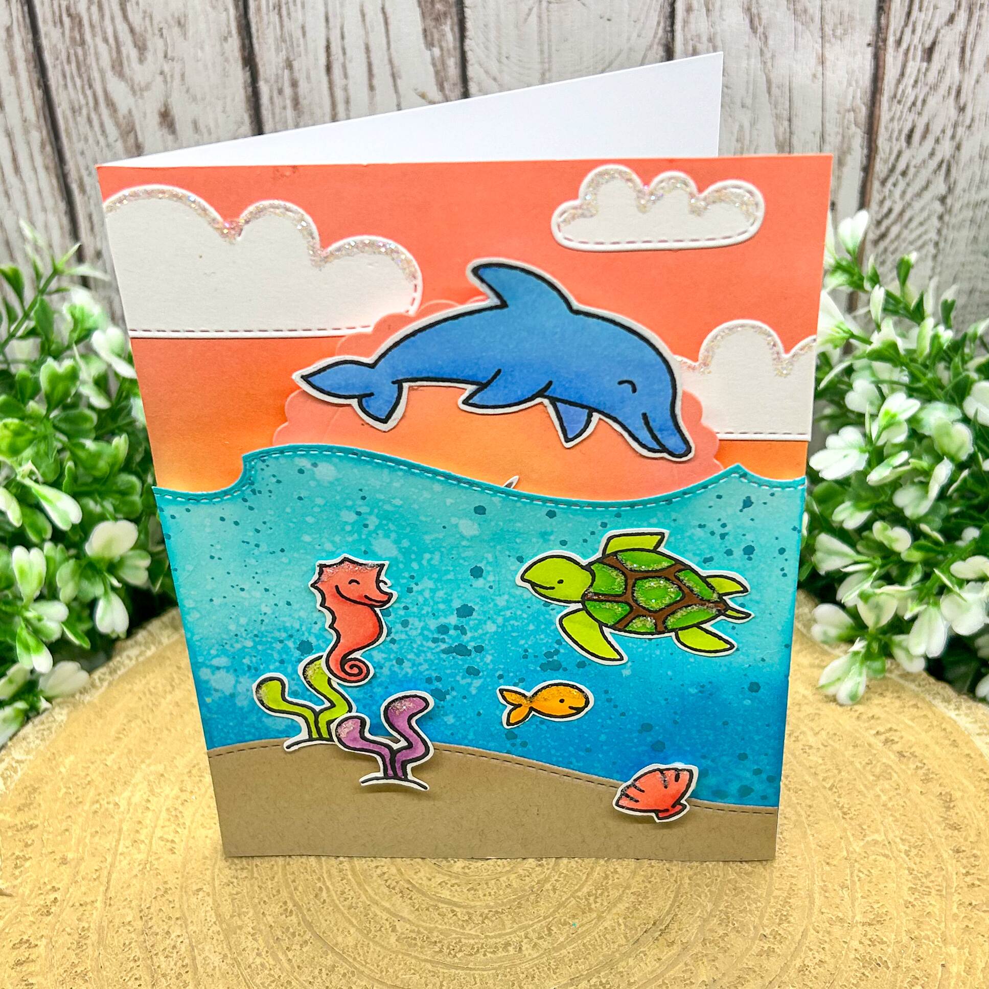 Underwater Scene Dolphin Reveal Wheel Handmade Card-2