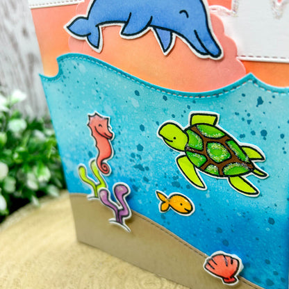 Underwater Scene Dolphin Reveal Wheel Handmade Card-3