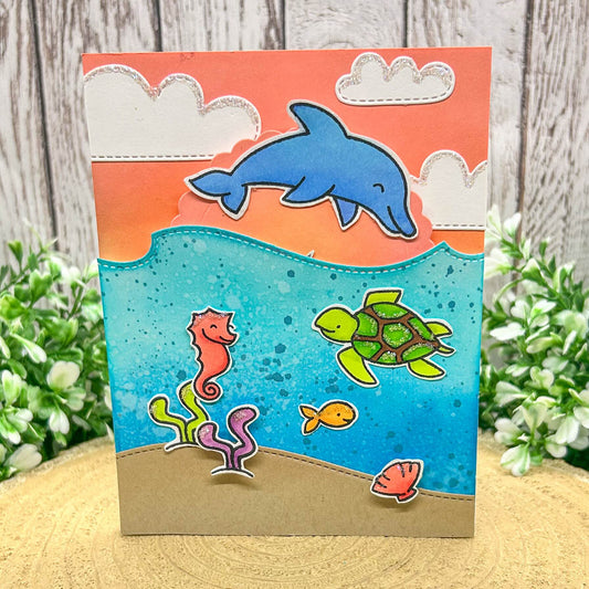 Underwater Scene Dolphin Reveal Wheel Handmade Card