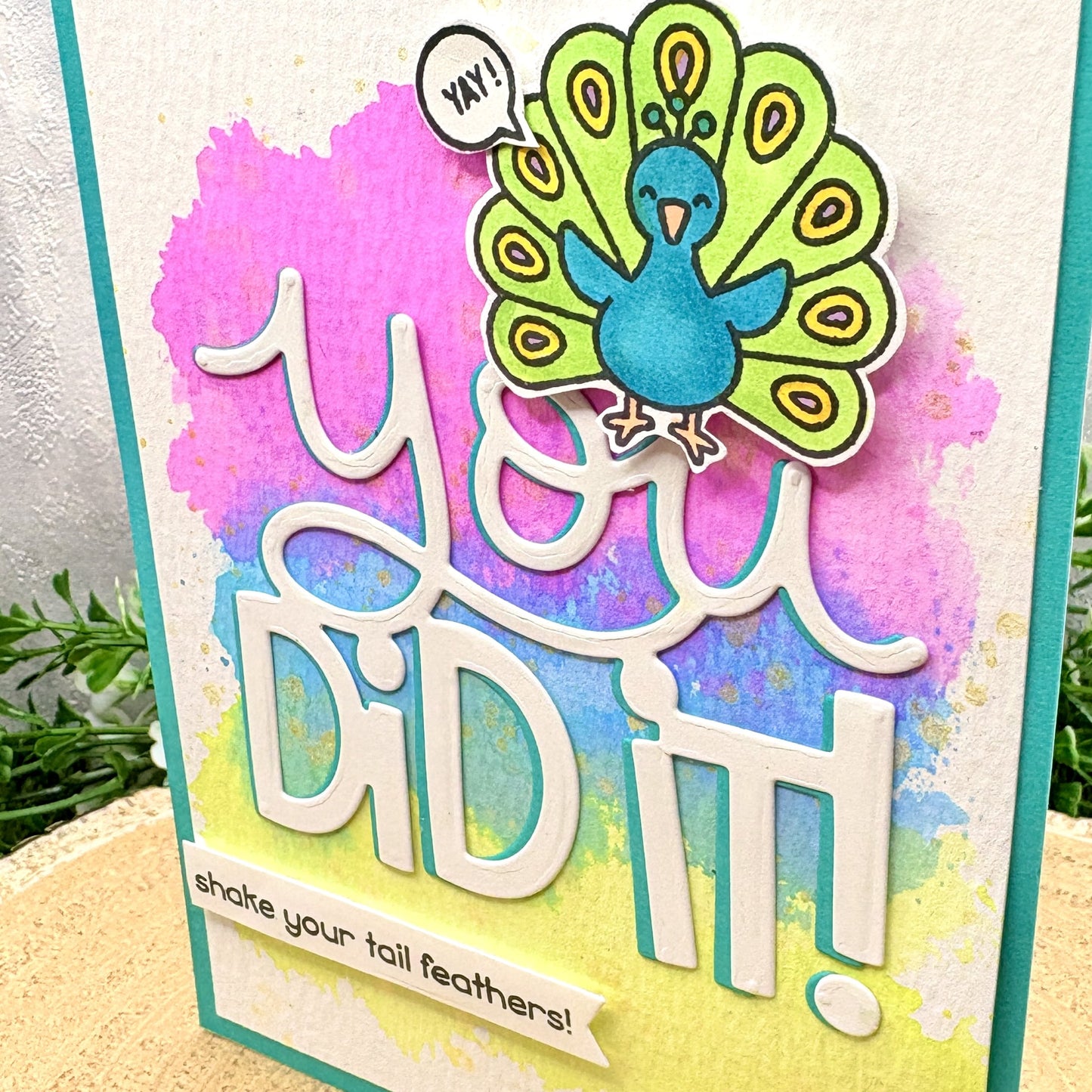 Watercolour Peacock You Did It! Handmade Congratulations Card-2