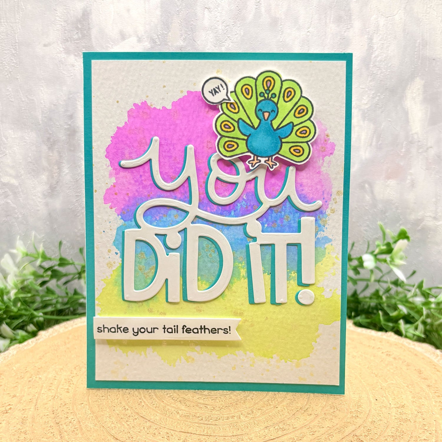 Watercolour Peacock You Did It! Handmade Congratulations Card