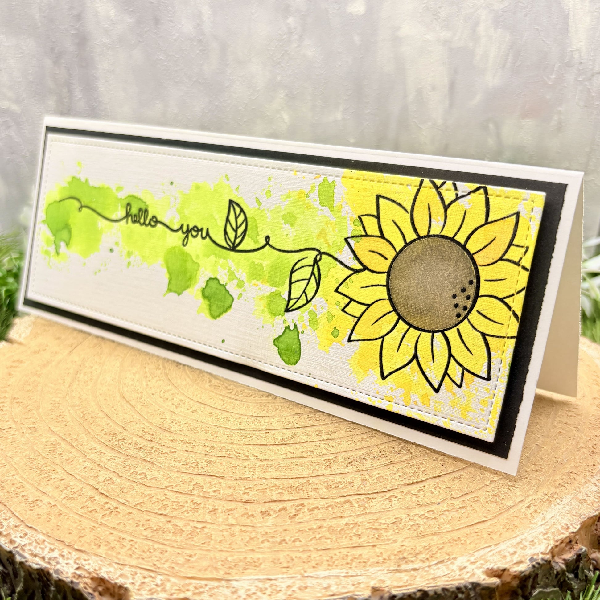 Watercolour Sunflower Hello You Handmade Slimline Card-2
