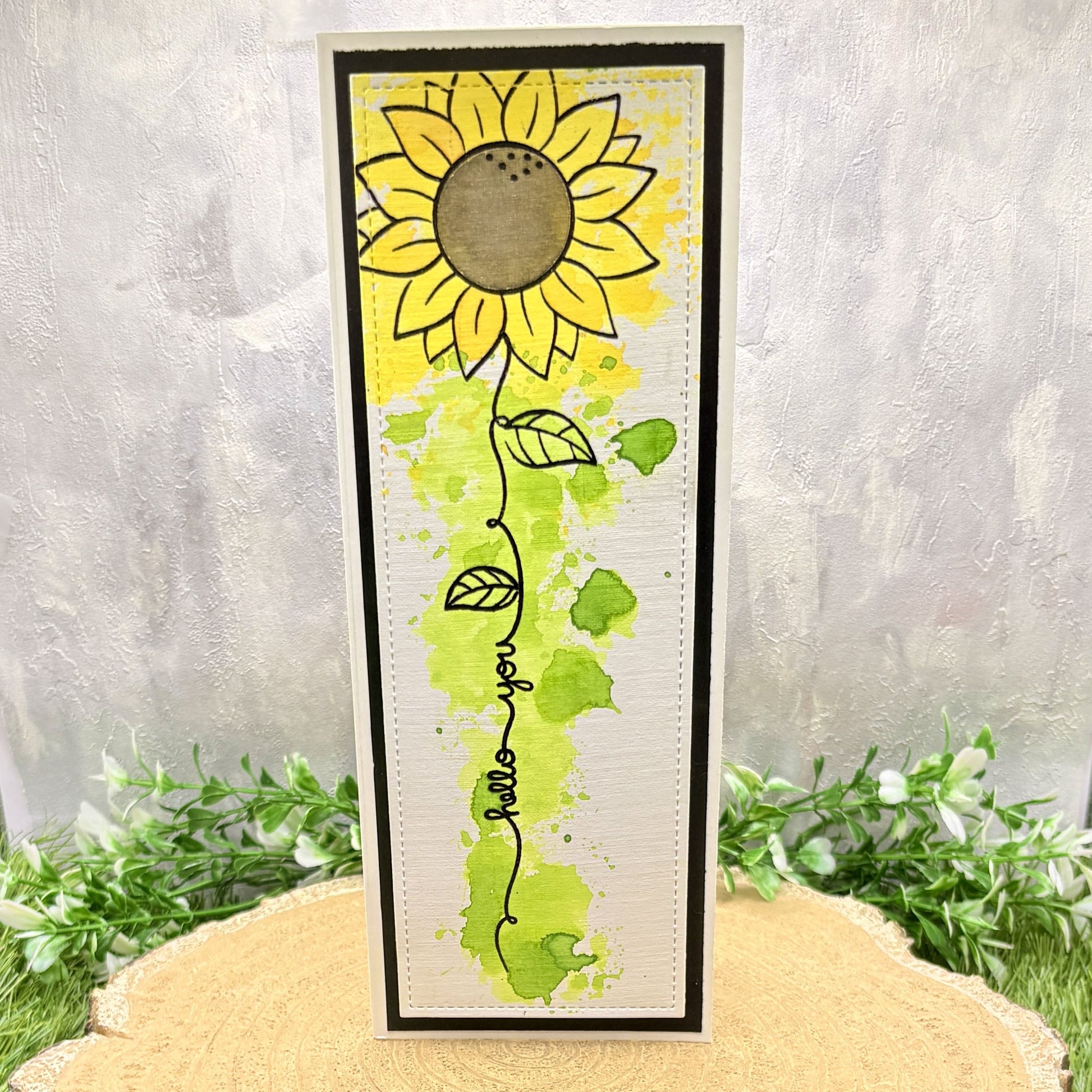 Watercolour Sunflower Hello You Handmade Slimline Card