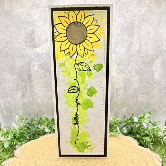 Watercolour Sunflower Hello You Handmade Slimline Card