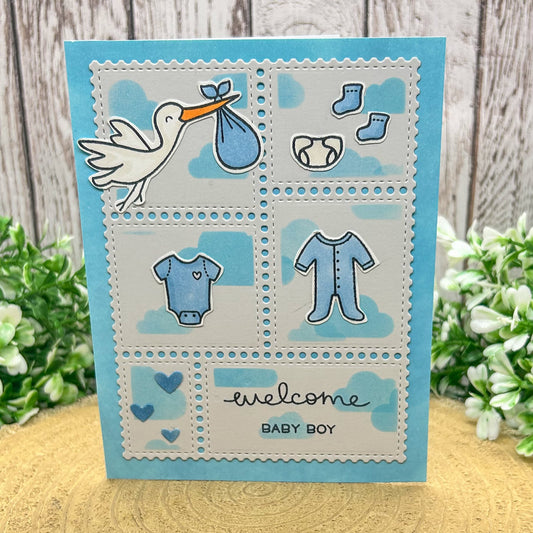 Welcome Baby Boy Blue Handmade New Baby Card