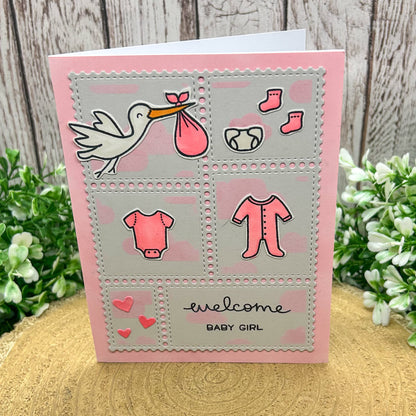 Welcome Baby Girl Pink Handmade New Baby Card-1