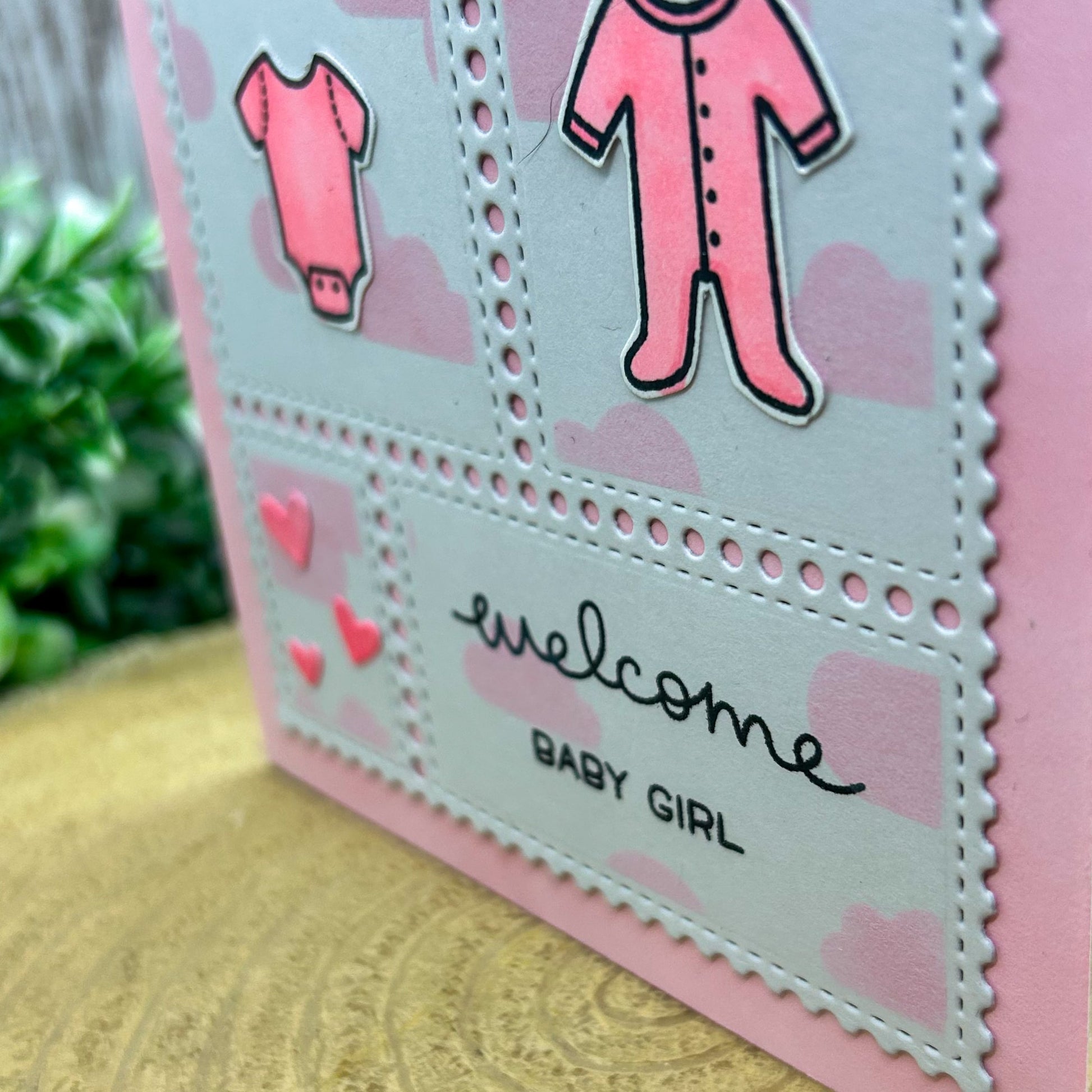 Welcome Baby Girl Pink Handmade New Baby Card-2