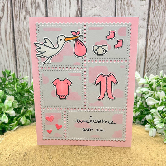 Welcome Baby Girl Pink Handmade New Baby Card