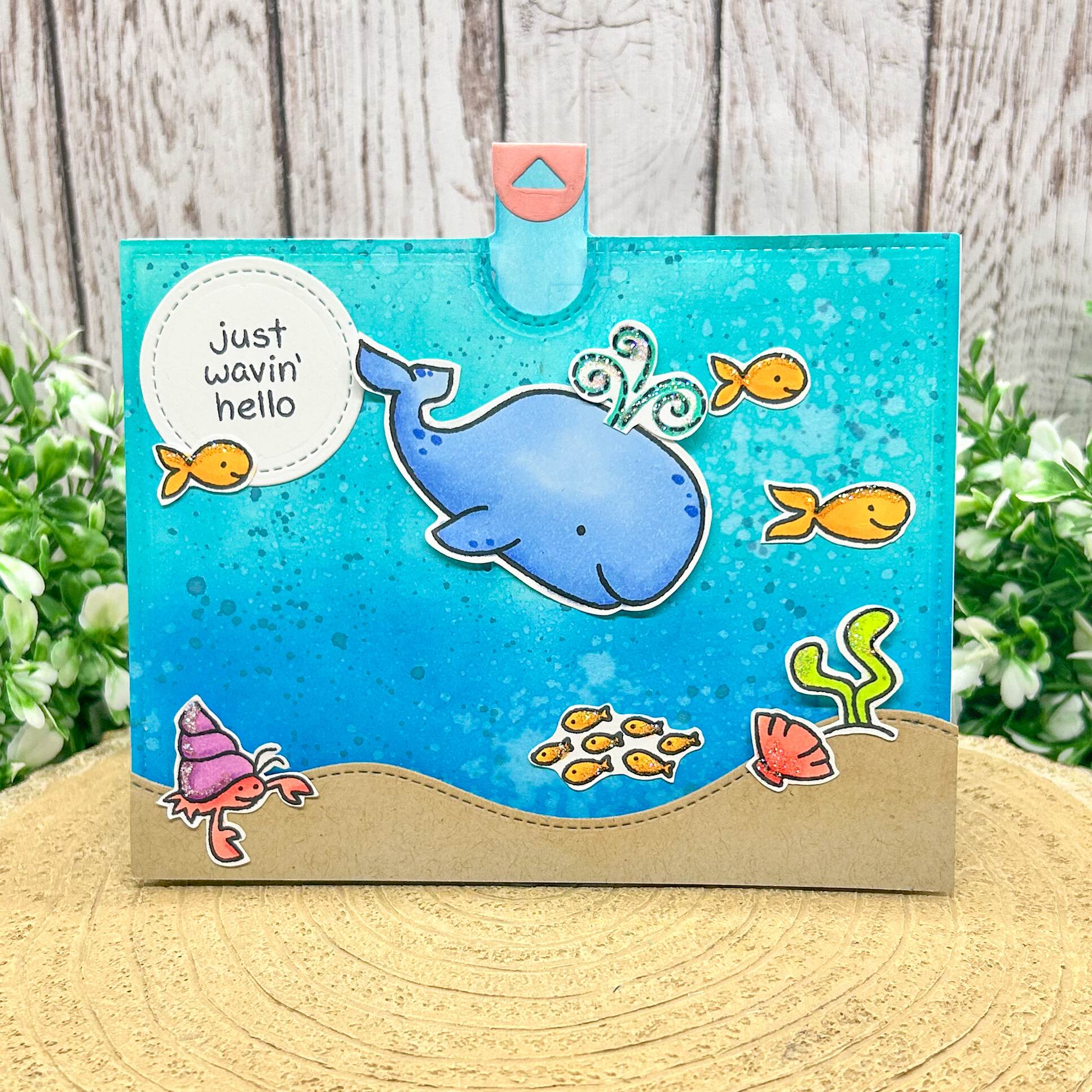 Whale Wavin' Hello Interactive Pull Tab Handmade Card-1