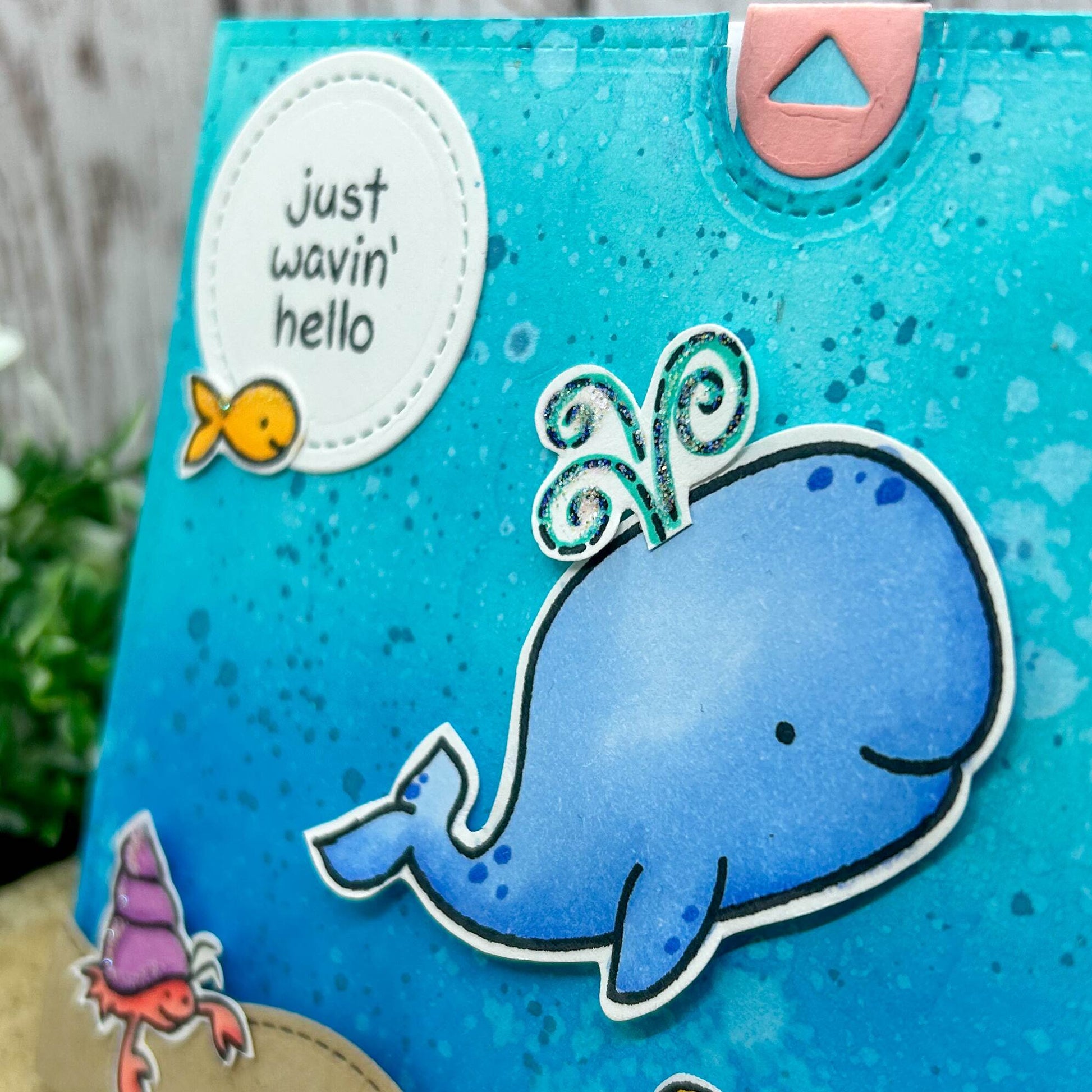Whale Wavin' Hello Interactive Pull Tab Handmade Card-3