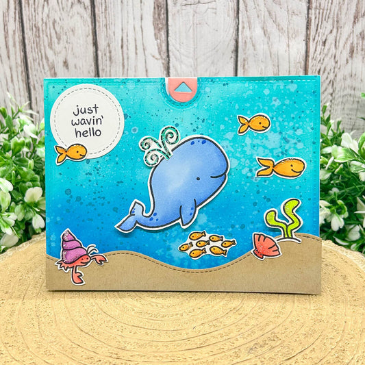 Whale Wavin' Hello Interactive Pull Tab Handmade Card