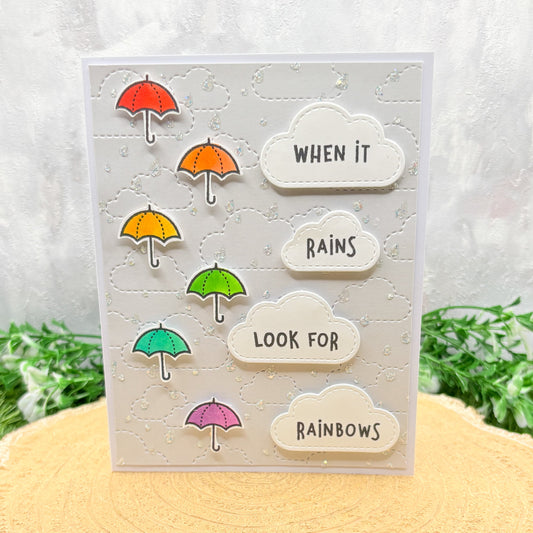 When It Rains Look For Rainbow Umbrella Handmade Card