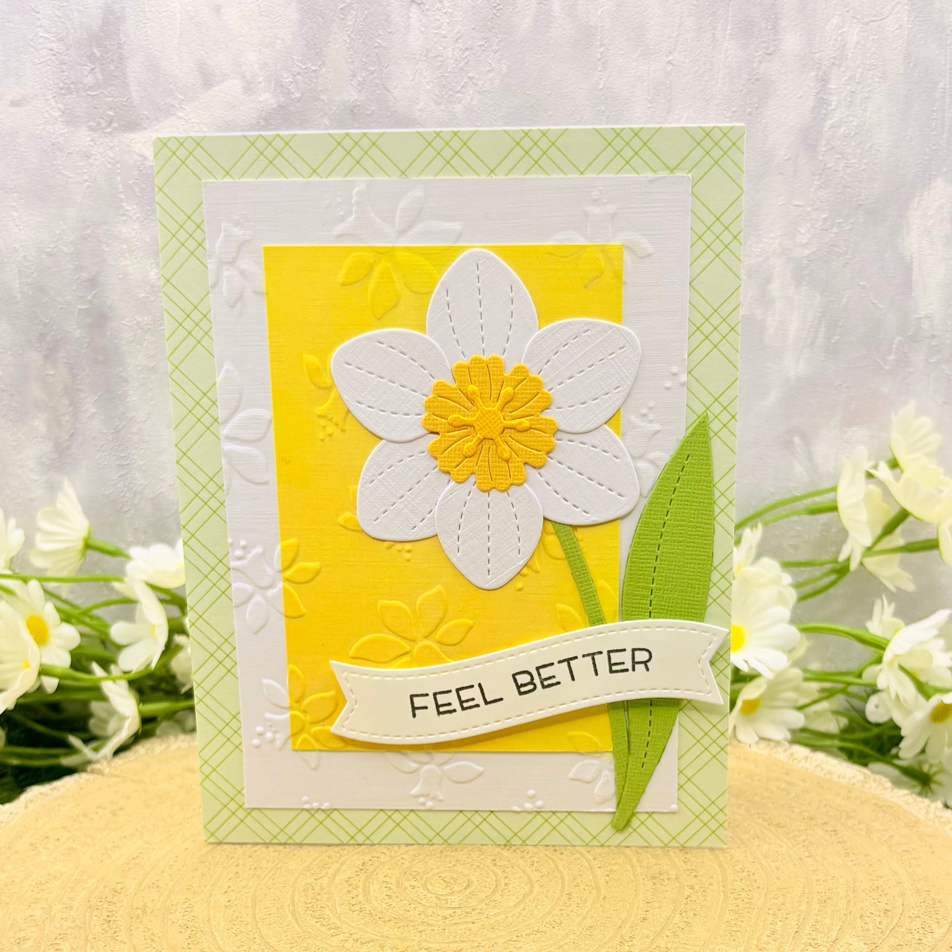 White Daffodil Handmade Get Well Soon Card