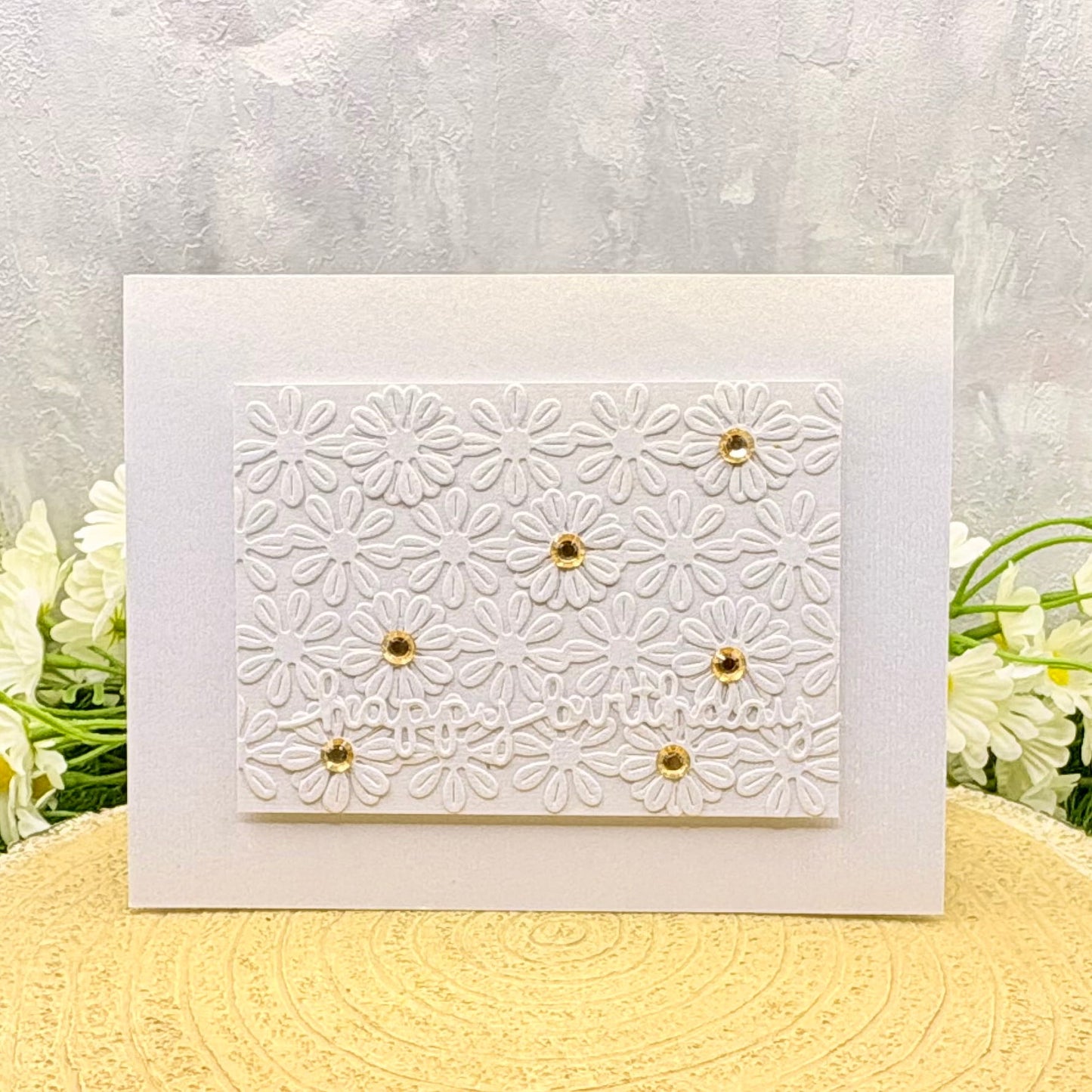 White Floral Handmade Birthday Card