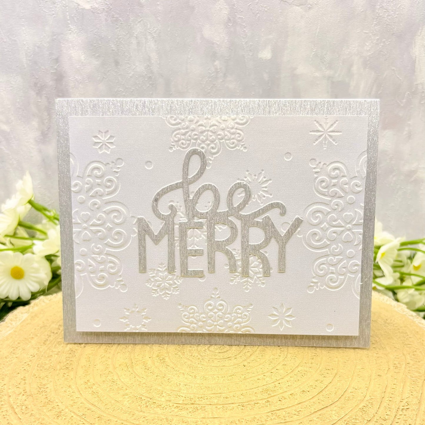 White & Silver Be Merry Handmade Christmas Card