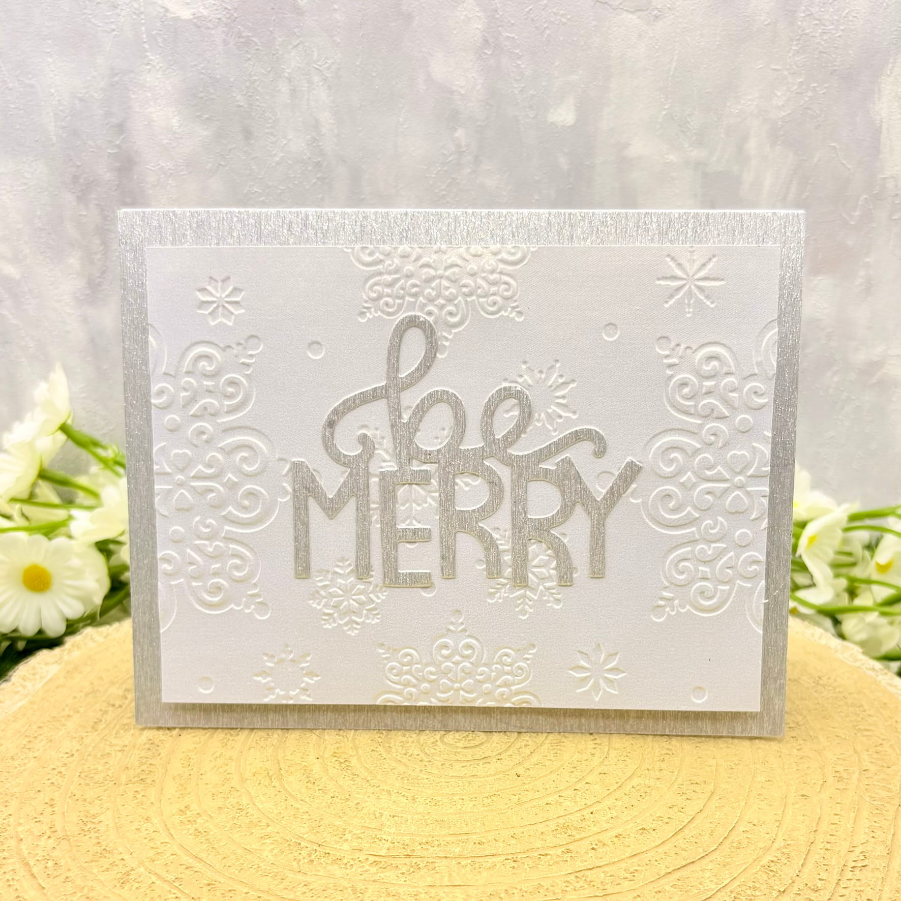 White & Silver Be Merry Handmade Christmas Card