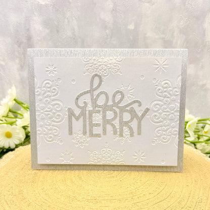 White & Silver Be Merry Handmade Christmas Card