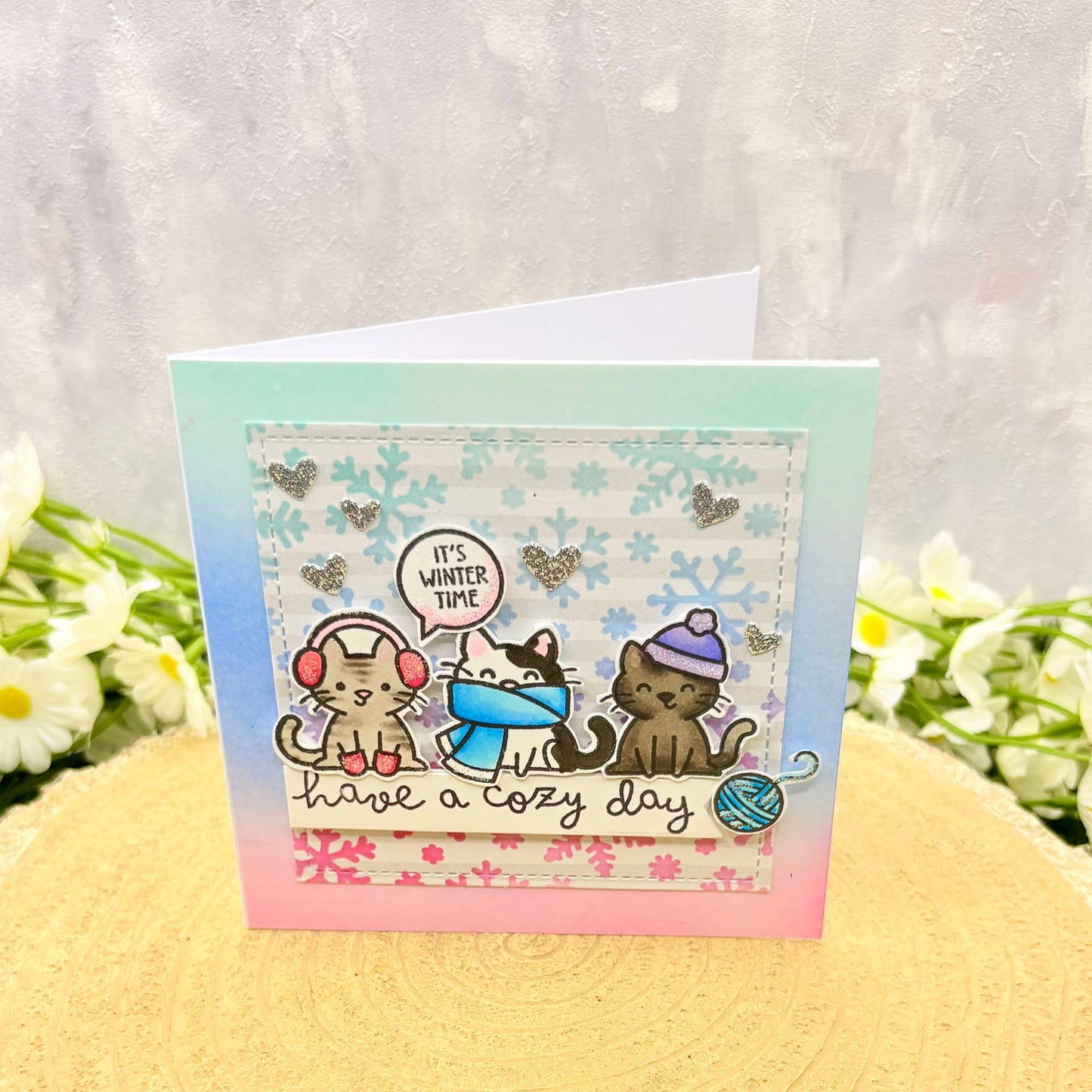 Winter Cosy Cats Handmade Christmas Card-1
