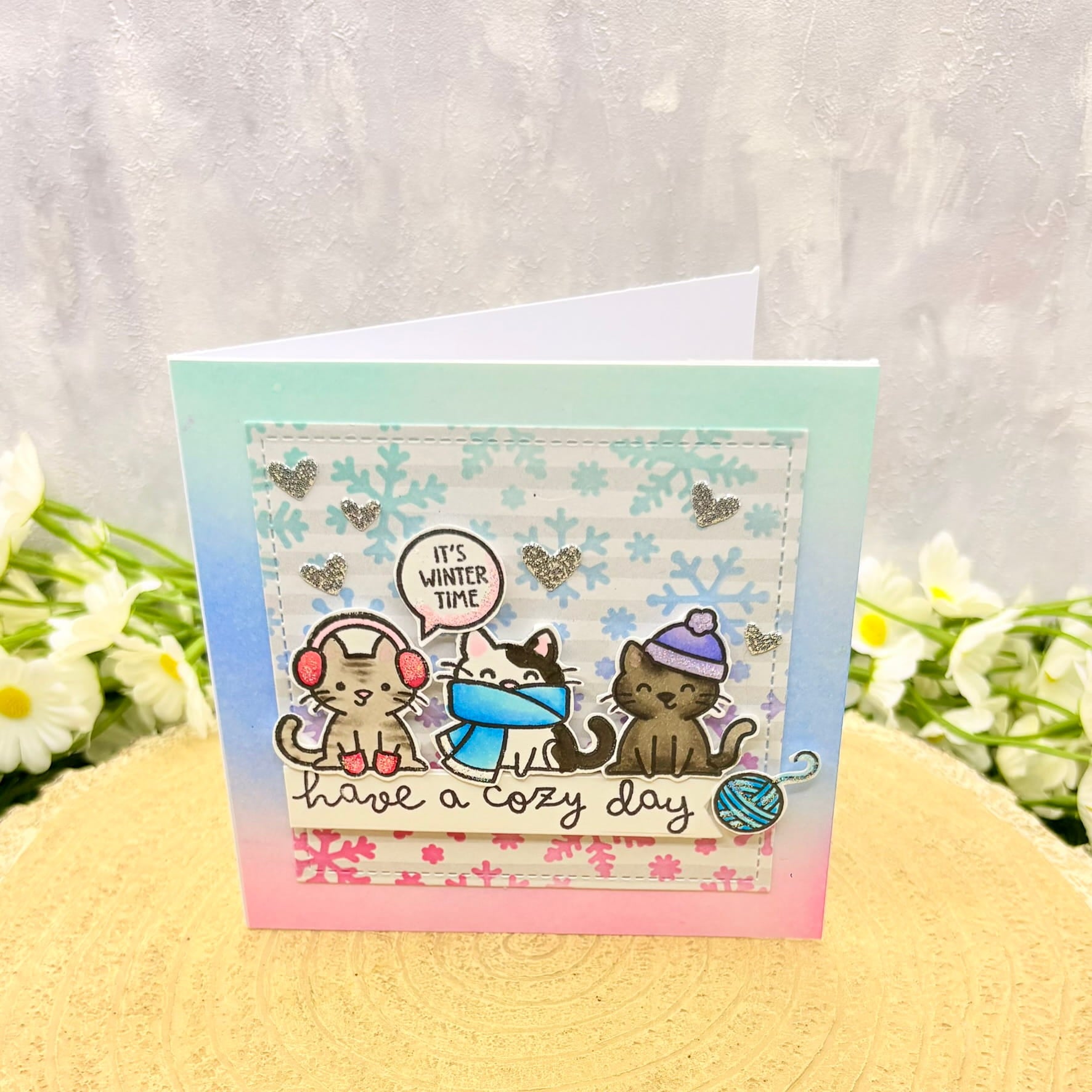 Winter Cosy Cats Handmade Christmas Card-1