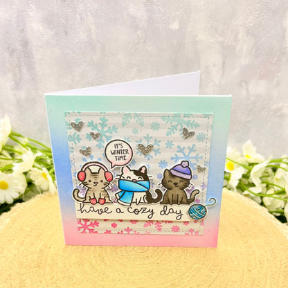 Winter Cosy Cats Handmade Christmas Card-1