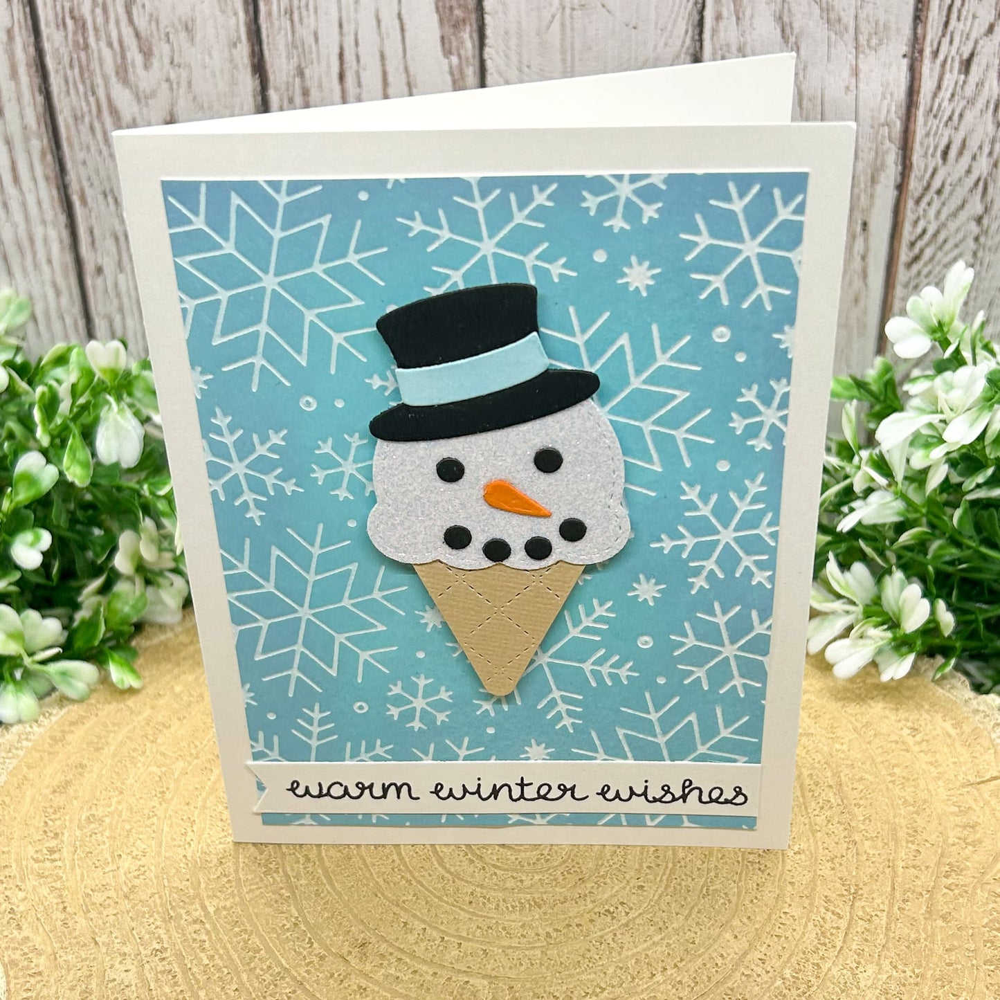 Winter Wishes Ice Cream Snowman Handmade Card-1