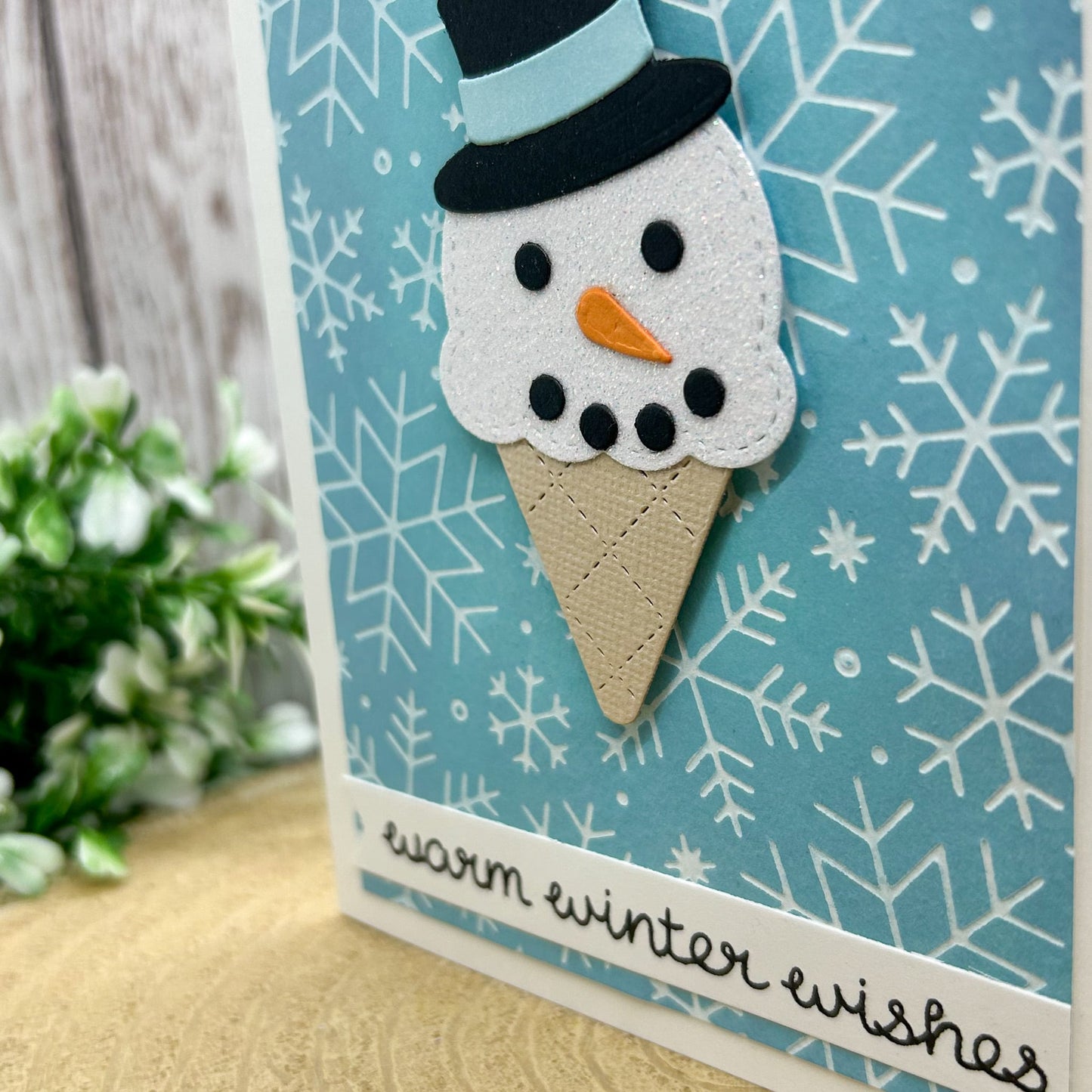 Winter Wishes Ice Cream Snowman Handmade Card-2