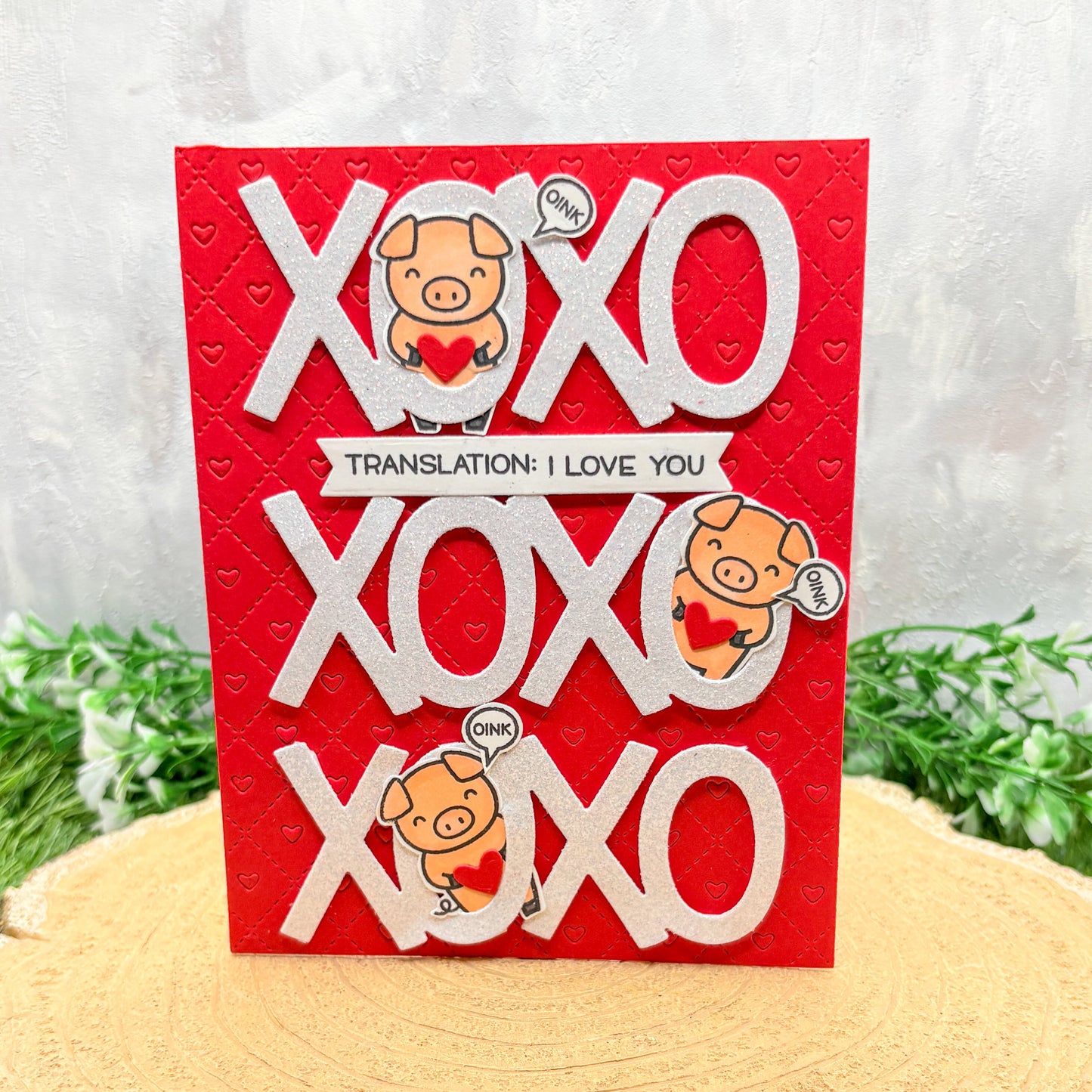 XOXO Pigs I Love You Handmade Valentine's Day Card