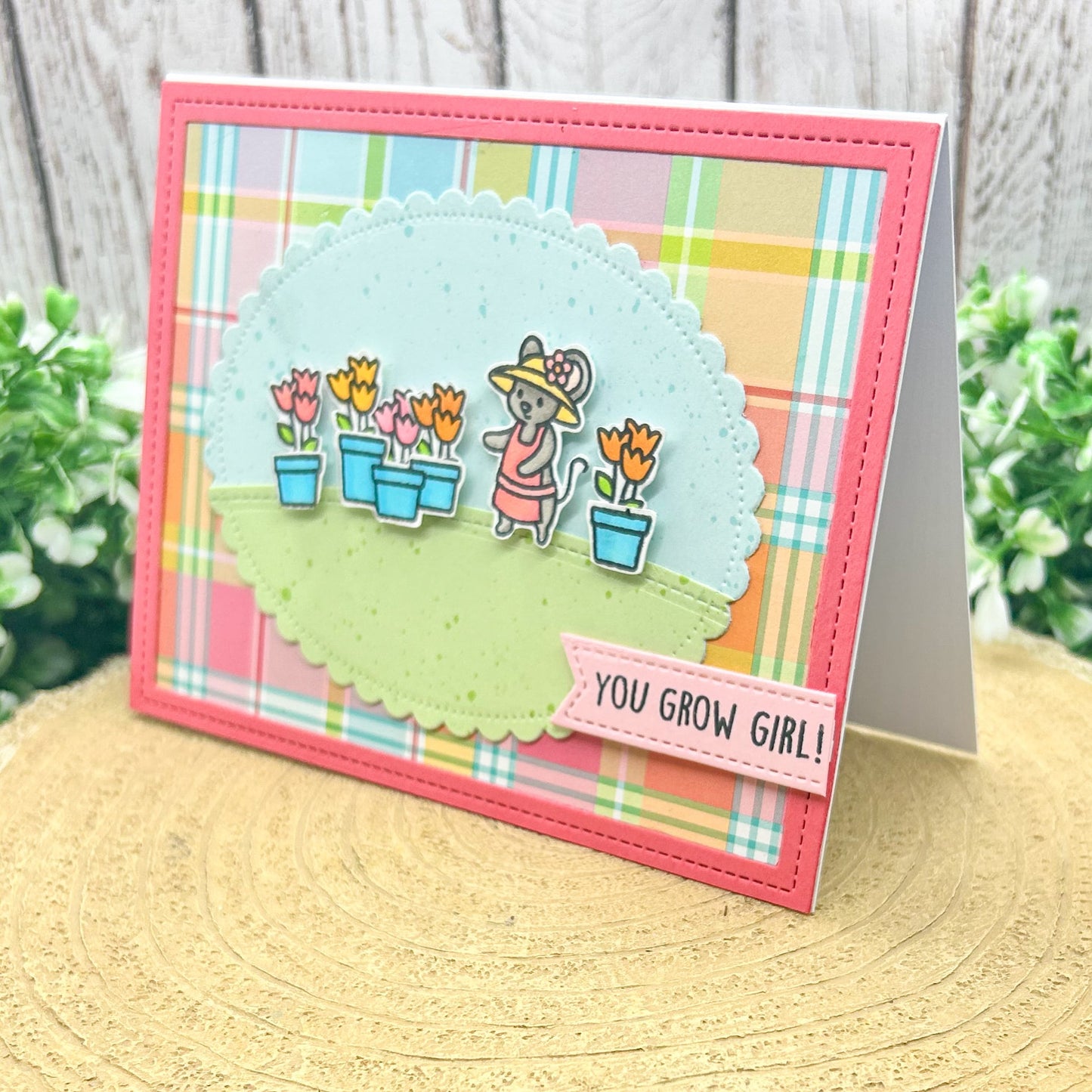 You Grow Girl Mouse & Flowers Handmade Card-1