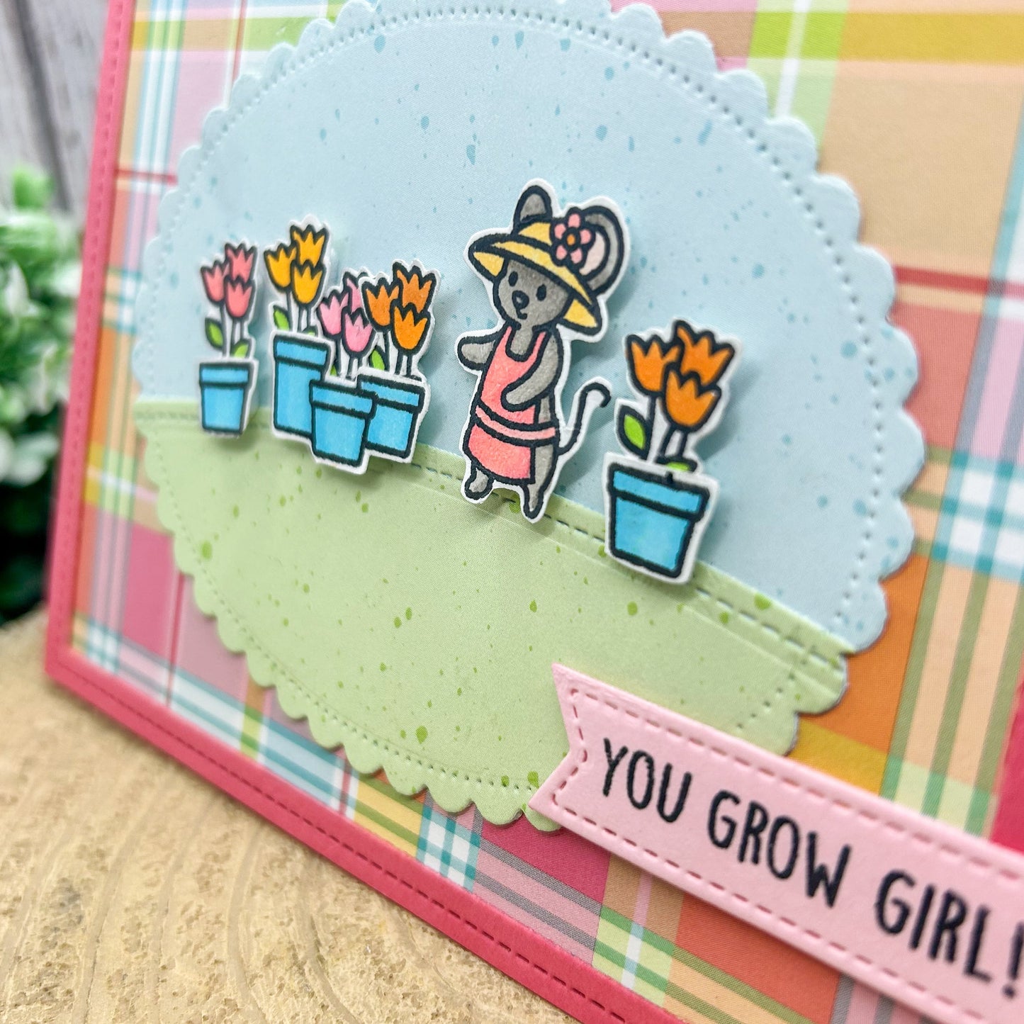 You Grow Girl Mouse & Flowers Handmade Card-2
