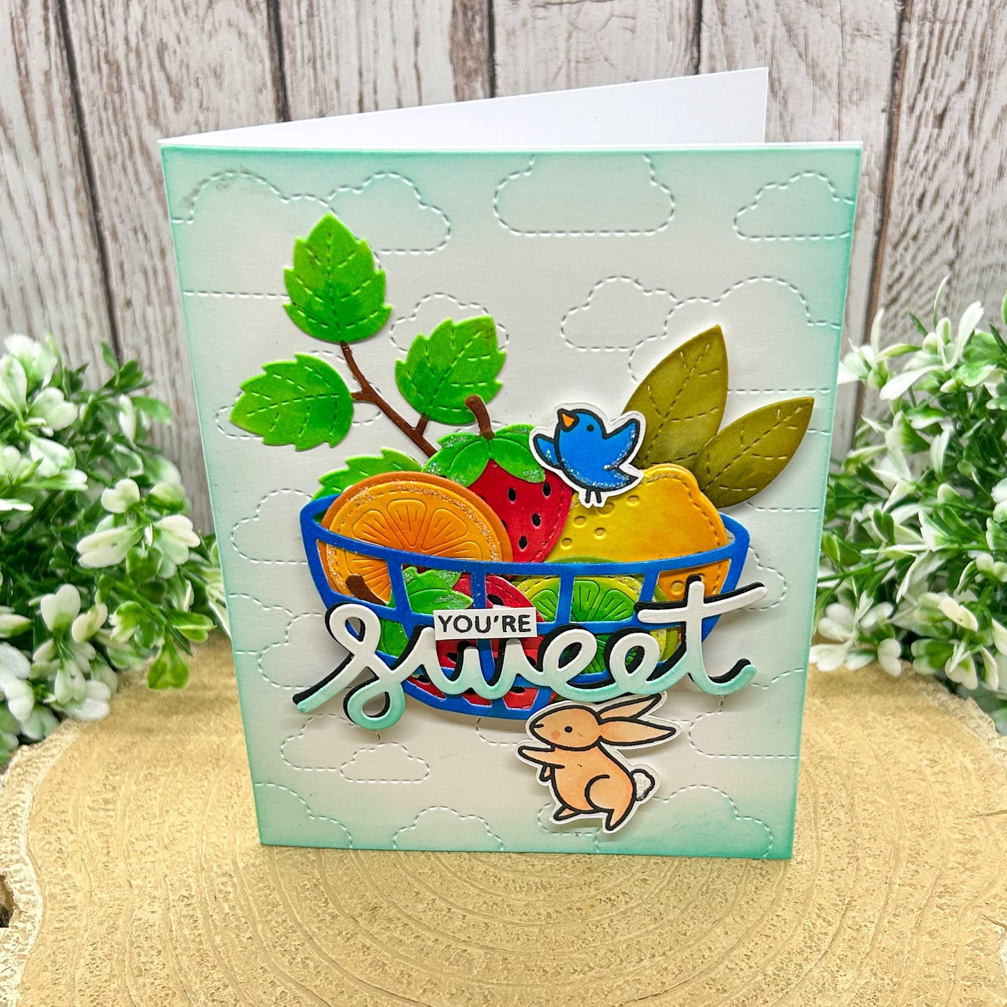 You're Sweet! Bunny & Fruit Bowl Handmade Card-1